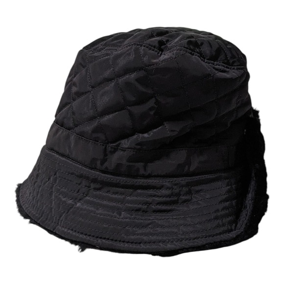 UGG Quilted Bucket Hat Faux Fur Trim Ear Flap Black OS - Picture 1 of 6